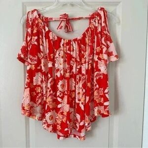 Free People Red Floral Blouse